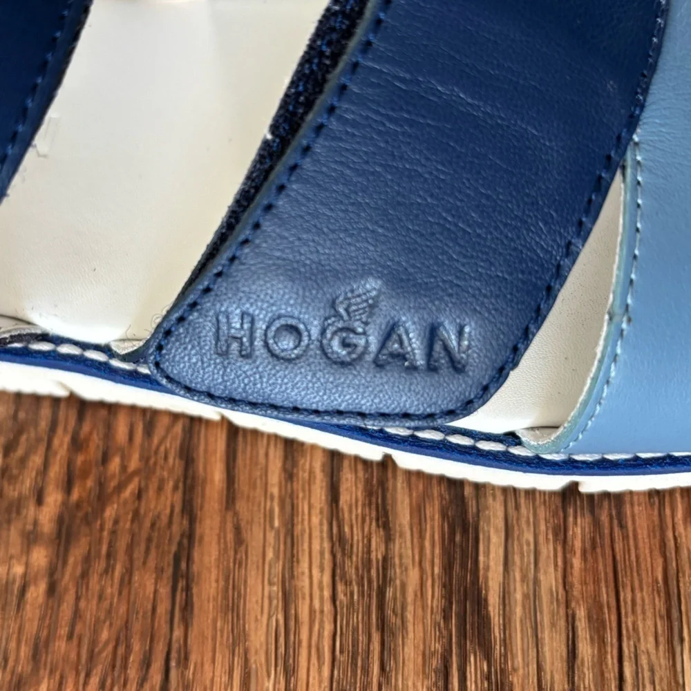 HOGAN Kids' Leather Sandals In Blue Made in Serbia